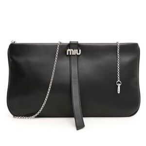 Miu Miu Black Leather Clutch with Silver Chain